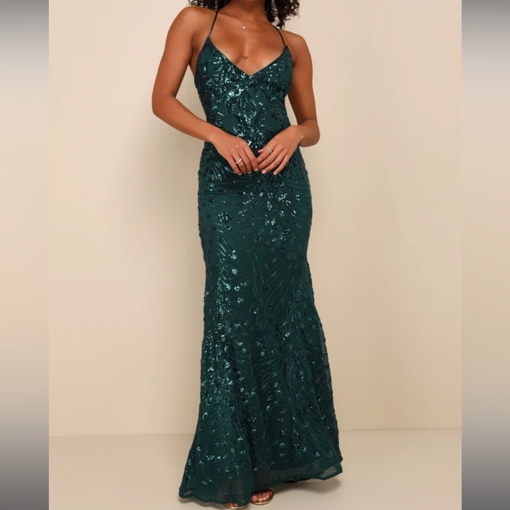 Lulus Forest Green Sequin Maxi Dress - Prom, Formal, Ball, Party
